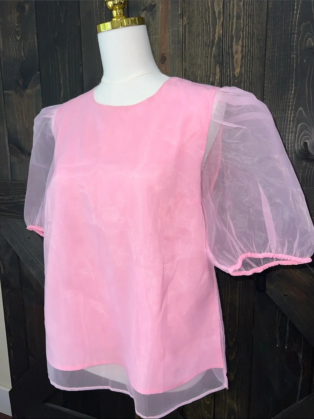 Tuckernuck Hyacinth House Tulle Top L Pink Sheer Puff Sleeve Sheer Preppy Girly